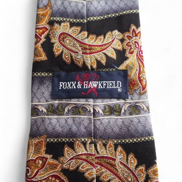 Foxx & Hawkfield Vintage Paisley Design Made in USA Silk Tie - Picture 3 of 5